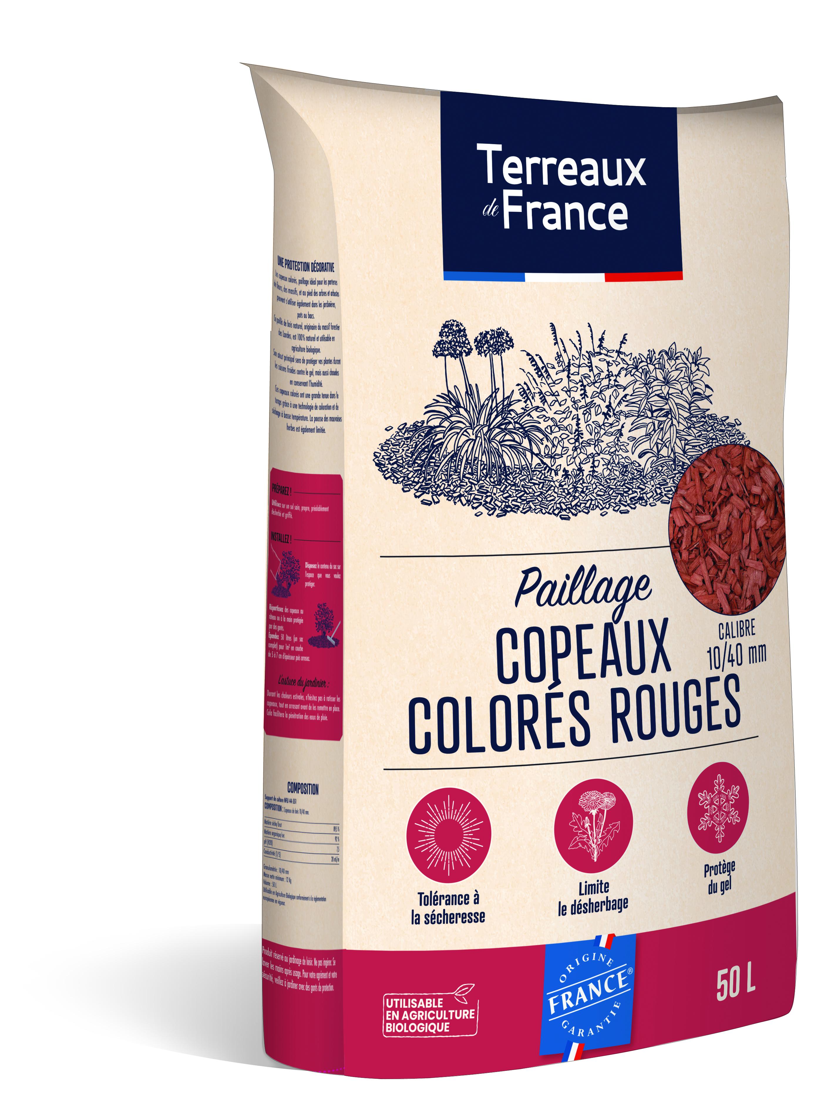 Paillage copeaux colorés rouges de la marque Terreaux de France